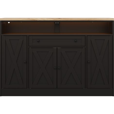 Küchen-Sideboard 140x35x95 cm aus schwarzem MDF mit RGB-LED und Stauraum – MEUBLIV (1/5)
