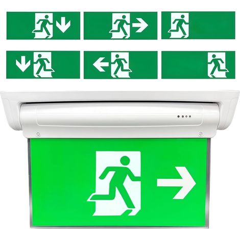 Éclairage de secours LED double face avec 3 heures d'autonomie - Protection IP30 contre les projections d'eau - Batterie au lithium - Chargement automatique - 6 pictogrammes interchangeables