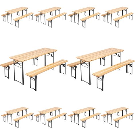 Mob Event Pro – Ensemble brasserie table et bancs en bois 180 cm – Lot de 10 – Pieds pliants – Charge max table 50kg, banc 300kg – Usage intérieur/extérieur (1/7)