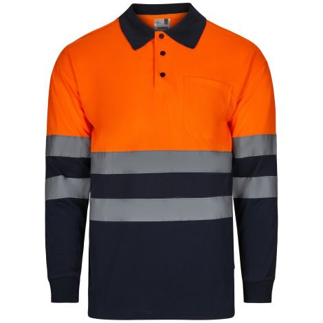 Polo bicolor manga larga de alta visibilidad VELILLA BASIC Serie 305507 5XL Azul marino / Naranja flúor (1/3)