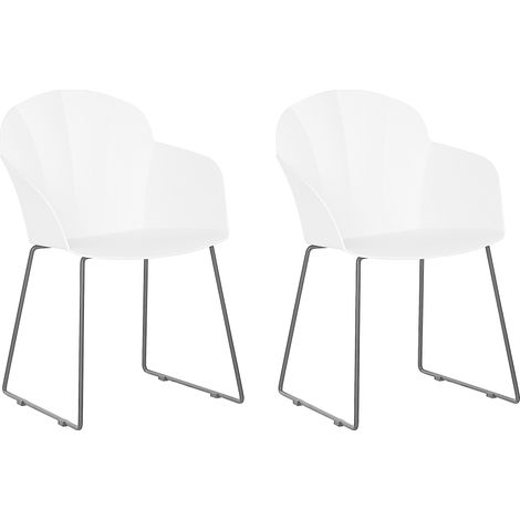 Conjunto de 2 sillas de comedor de material sintético blanco patas de metal negro respaldo en forma de sala de estar moderna Sylva