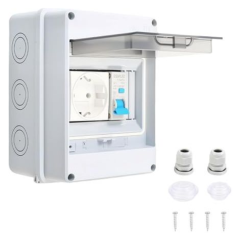 16A 230V IP65 Outdoor Socket Box with Circuit Breaker and Schuko Socket Wall Mount for Garden, Patio, Wet Areas (1/5)