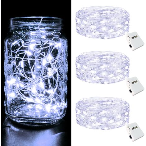 Lot de 3 mini guirlandes LED à pile, 2 m, 20 LED, 3 modes, IP65 étanche, pour déco intérieure et extérieure. (1/5)