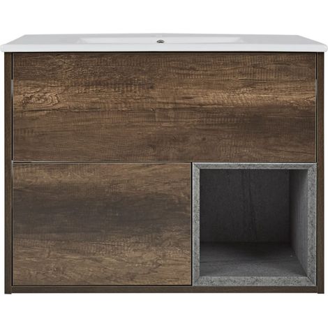 Milano Bexley Dark Oak 810mm Bathroom Vanity Unit with Basin - With LED Light (1/5)