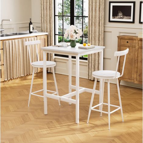 MEUBLIV Table haute 60x60x92 cm blanc – set industriel avec 2 tabourets dossier (1/5)