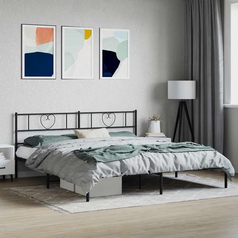 Cadre de lit métal sans matelas et tête de lit noir 180x200 cm
