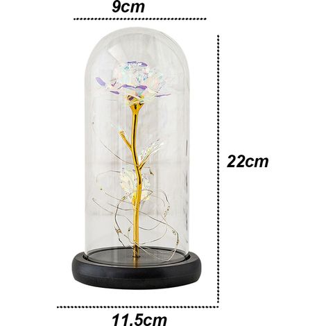 Dôme En Verre - Rose Éternelle Avec Barre Led - Décoration Intérieure Pour Chambre Bureau - 1 Pièce (1/5)