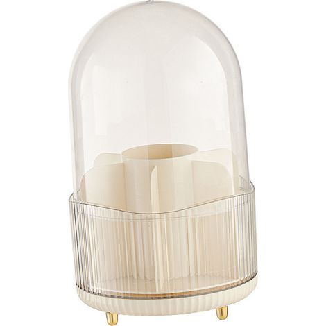 Boîte de rangement pour pinceaux de maquillage, présentoir rotatif pour cosmétiques, seau anti-poussière avec couvercle transparent, blanc laiteux (1/5)