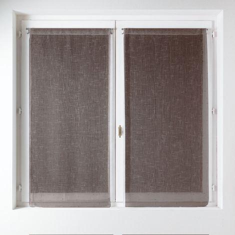 Paire de voilage en étamine unie et fantaisie Taupe 60x130 cm (1/2)