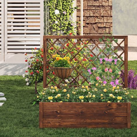 Wooden Elevated Raised Garden Bed with Lattice Trelliswith Drainage Holes-Orange (1/5)