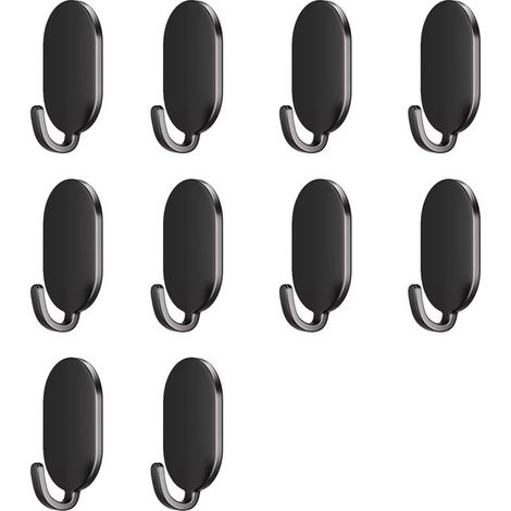 Lot de 10 crochets adhésifs muraux - Porte-manteau mural - Porte-vêtements - Noir - 5 x 3,2 x 2 cm - Métal - Crochets muraux - Crochets multifonctionnels (1/5)