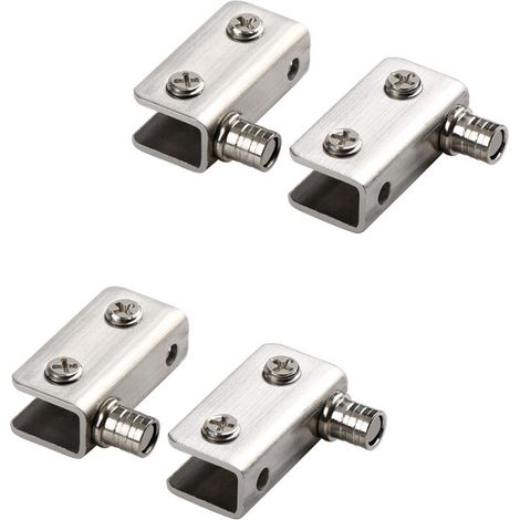 GROOFOO Paquet de 4 charnières de porte en verre Charnière à pivot à 90 °, verre sans perforation, acier inoxydable, ajustement pour verre de 5-8mmGROOFOO (1/5)