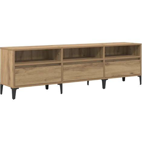 Mueble TV con cajón y estantes rústico versátil salón 150 x 30 x 45 cm de madera contrachapada roble artesanal 020052483 (1/5)