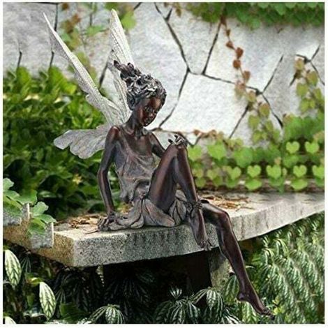 Ornement de jardin Fée magique assise, Tudor et Turek assis en résine Décoration de jardin 22 cm (1/4)