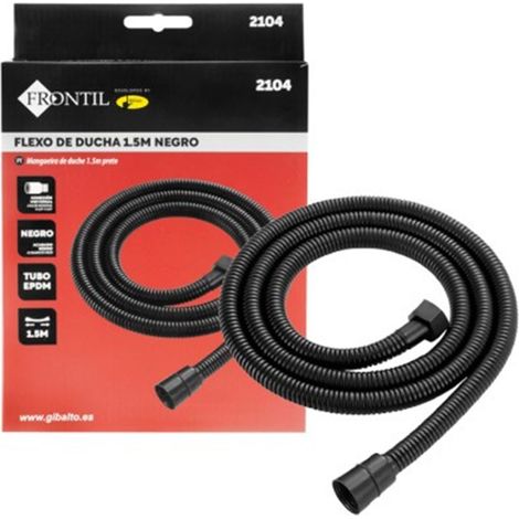 Flexo Ducha 1.5m Negro Frontil, Tubo EPDM, Conexión Universal 1/2"x1/2"
