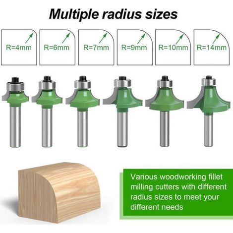 Lot de 6 Fraise Défonceuse à Bois 8 mm, Fraise Quart de Rond avec Tige 8 mm, Fraises pour Défonceuse à Bois, Fraise à Rainu (1/5)