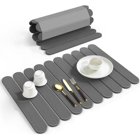 Tapete de secado de piedra grande para encimeras de cocina, tapete de piedra de tierra de diatomeas de secado rápido, tapete enrollable para platos, botellas y tazas, súper absorbente y antideslizante (1/5)