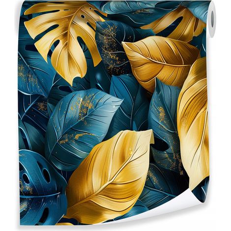 Papier peint à motif de feuilles tropicales vertes pour la décoration des murs du salon – rouleau 0,5 x 10 m, intissé Wallarena