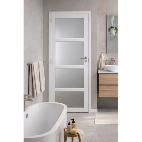 Bloc Puerta Tana con Cristal Blanco H204 x L83 cm, Costado Tabla P.derecha, Manilla Pomerol GD MENUISERIES