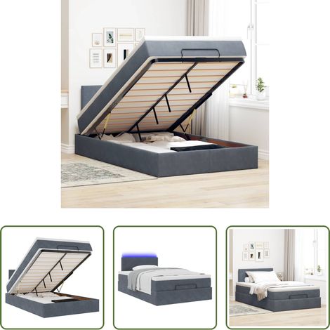 vidaXL Rangement sous le lit - Cadre de lit ottoman et matelas gris foncé 120x200 cm velours (1/5)