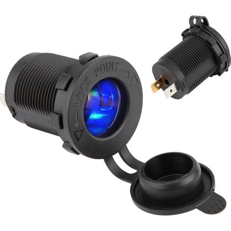 Prise allume-cigare 12V avec douille et LED bleue pour voiture, moto, bateau (1/5)
