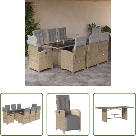vidaXL Mobilier extérieur - Ensemble à manger de jardin et coussins 9 pcs beige Poly rotin (1/5)