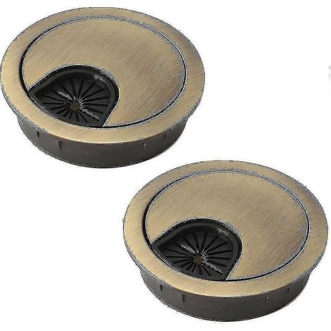 Lot de 2 passe-câbles de bureau, trou de 60 mm en métal, cache-trou rond pour organiser les câbles de bureau (bronze) (1/4)