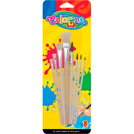 Pinceaux scolaires en bois Colorino, lot de 8
