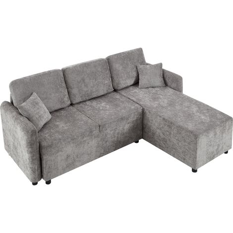 Sofá esquinero en L 3 plazas gris chenilla con chaise longue 187,5x144x85,5 cm MODENUIT (1/5)