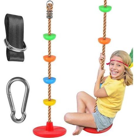 Balançoire d'arbre en corde d'escalade avec plateformes et balançoires à disque, accessoires de balançoire d'extérieur pour cour de jeux avec sangle de 1,5 m et crochets à pression (1/5)