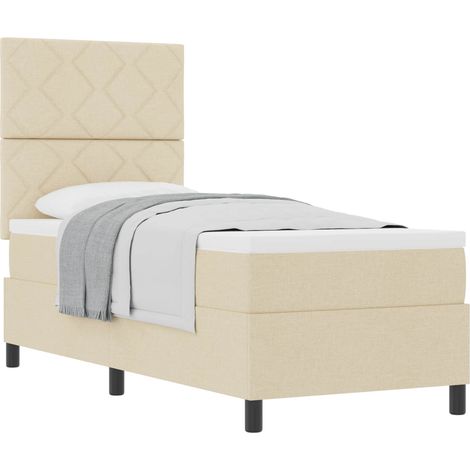 Lit simple Lit adulte Lit à ressorts avec matelas Crème 80 x 200 cm tissu (1/5)