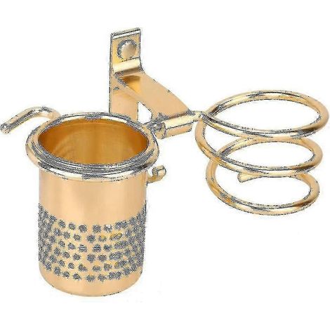 Support pour sèche-cheveux et lisseur. Accessoire de salle de bain : étagère murale multifonctionnelle pour sèche-cheveux (dorée). (1/4)