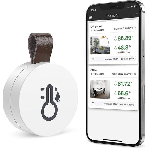 Hygromètre thermomètre sans fil CREA, Mini capteur de température d'humidité Bluetooth 5.0 Oria avec exportation de données et alertes