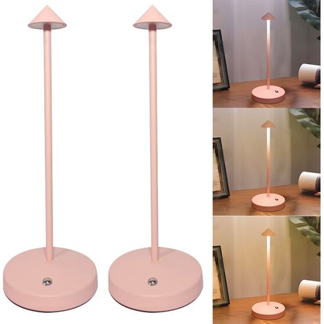 Lot de 2 lampes de table sans fil, lampe de bureau LED portable, veilleuse de table rechargeable à intensité variable, 3 températures de couleur, rose (1/5)