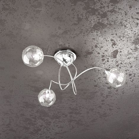 Plafoniera Contemporanea Super Ball Metallo Cromo Vetro Pirex 3 Luci G9 (1/2)