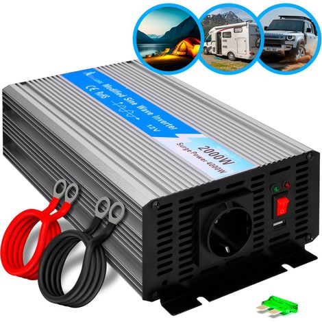 Extralink OPIM-2000W, convertitore da 12v a 230V, onda sinusoidale modificata da 2000W, de Trasformatore di tensione, de Invertitore di potenza DC/AC per auto, trasformatore da 12V a 230V, Porta USB (1/5)