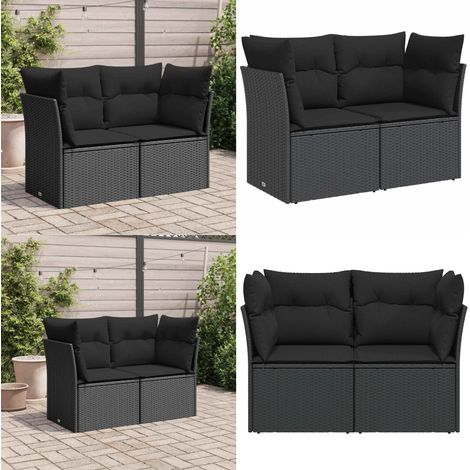 Canapé de jardin avec coussins 2 places noir résine tressée - Canapé De Jardin - Salon De Jardin - Meuble De Jardin - Résine Tressée - Rotin Synthétique - Home & Living (1/5)