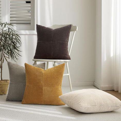 Corduroy solid color patchwork combination home decoration pillowcase, cushion cover, seat cushion cover -- yellow and brown patchwork combination -- 4545cm