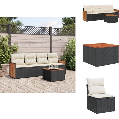 Salon de jardin 5 pcs avec coussins noir résine tressée - Ensemble Salon De Jardin - Meuble De Jardin - Mobilier Extérieur - Salon De Jardin Design - Chaise Longue (1/5)