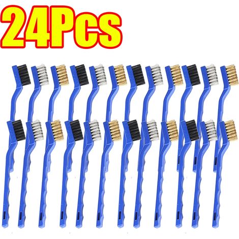 (D-24 pièces (8 ensembles)) Brosse de nettoyage en laiton, métal laiton/acier inoxydable/nylon, adaptée aux hottes à gaz, pour le dégraissage et le nettoyage des plaques de cuisson. (1/4)