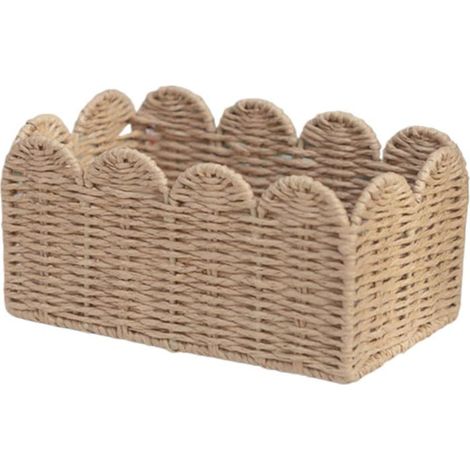 1 Petit Panier tissé, Organisateur de Corde en Papier à Bord festonné pour Cuisine, Salle de Bain et décoration intérieure Label (1/5)