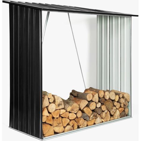 Lagerschuppen 2 m³ grau aus verzinktem Stahl für Holzscheite (1/4)