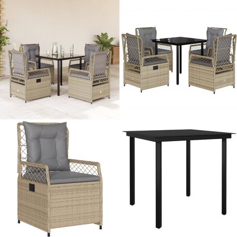 5-tlg. Garten-Essgruppe mit Kissen Beige Poly Rattan - Gartenstuhl - Gartentisch (1/5)