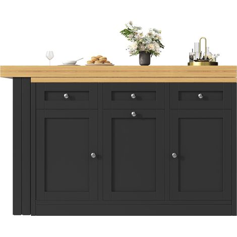 Table de bar extensible avec rangement, table à manger pliante avec tiroir et tablette à snacks, support extractible pour poubelle (seau non inclus), design gain de place pour petits appartements, cui (1/5)