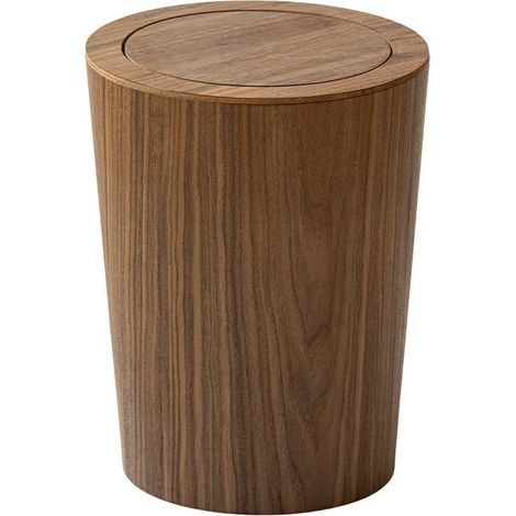 Mini poubelle ronde en bois Floleo, moderne et distributrice, avec couvercle basculant, pour meuble de salle de bain ou table - Éponges de maquillage (1/5)