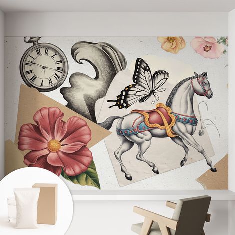 Tapete Vliestapete mit Kleber für Wohnzimmer Schlafzimmer Küche - Wanddekoration Vintage-Blumen 152x104 cm (1/5)