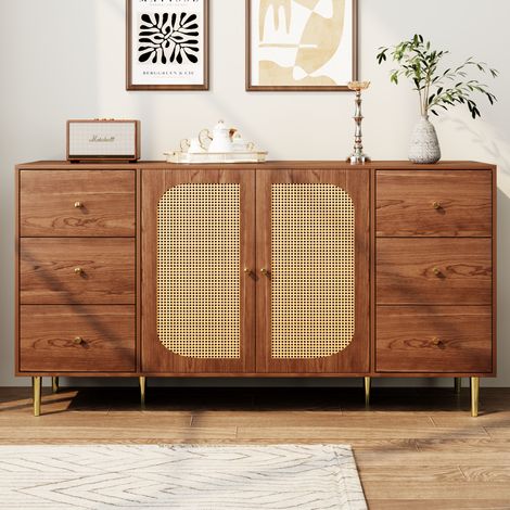 Madia 160 x 40 x 90 cm con 6 cassetti e 2 ante, MDF, marrone HAVRYA (1/5)