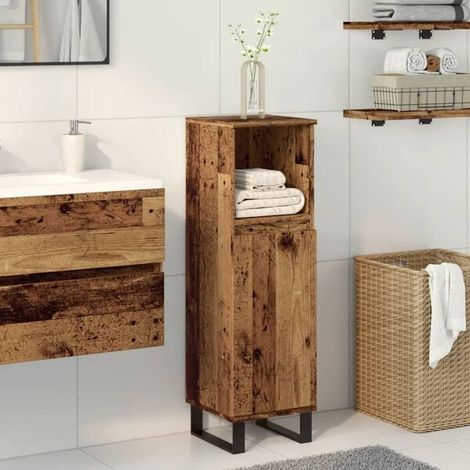 Meuble de Salle de Bain en Bois d'Ingénierie Style Rustique, Armoire de Toilette 30x30x100 cm, Rangement Moderne pour Lavabo, Design Vintage Chêne Naturel (1/5)