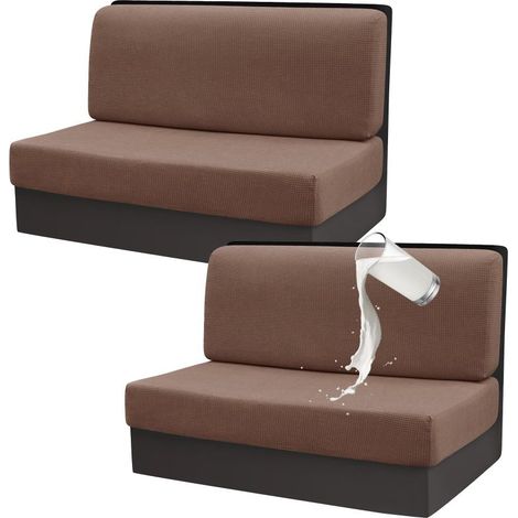 Fundas para cojines de autocaravana: 4 piezas, tejido elástico impermeable con base antideslizante (color café claro).