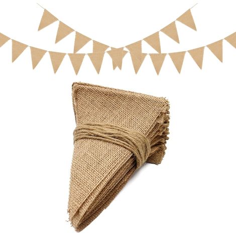 Guirlande de fanions en jute, 15 mètres/48 fanions triangulaires Vintage Ba
